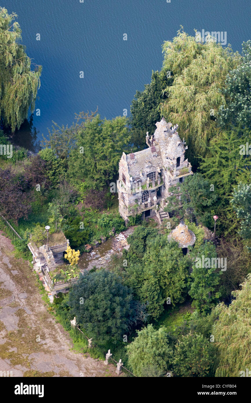 The Netherlands, Amersfoort, Old looking but modern castle, made of recycled material by Willem Ham.  Aerial. Stock Photo