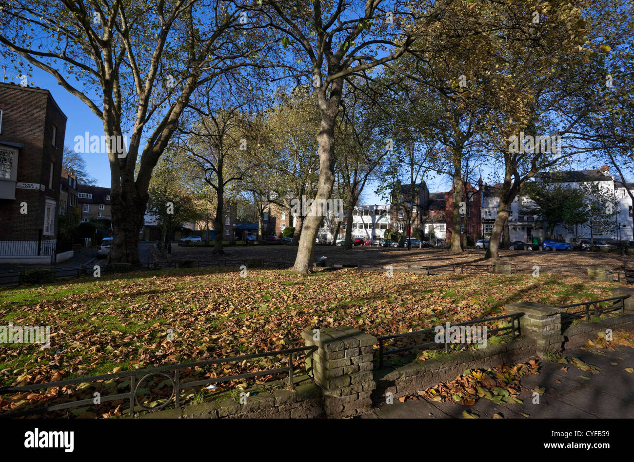 Pond Square Gardens on a sunny autumn afternoon, Highgate Village