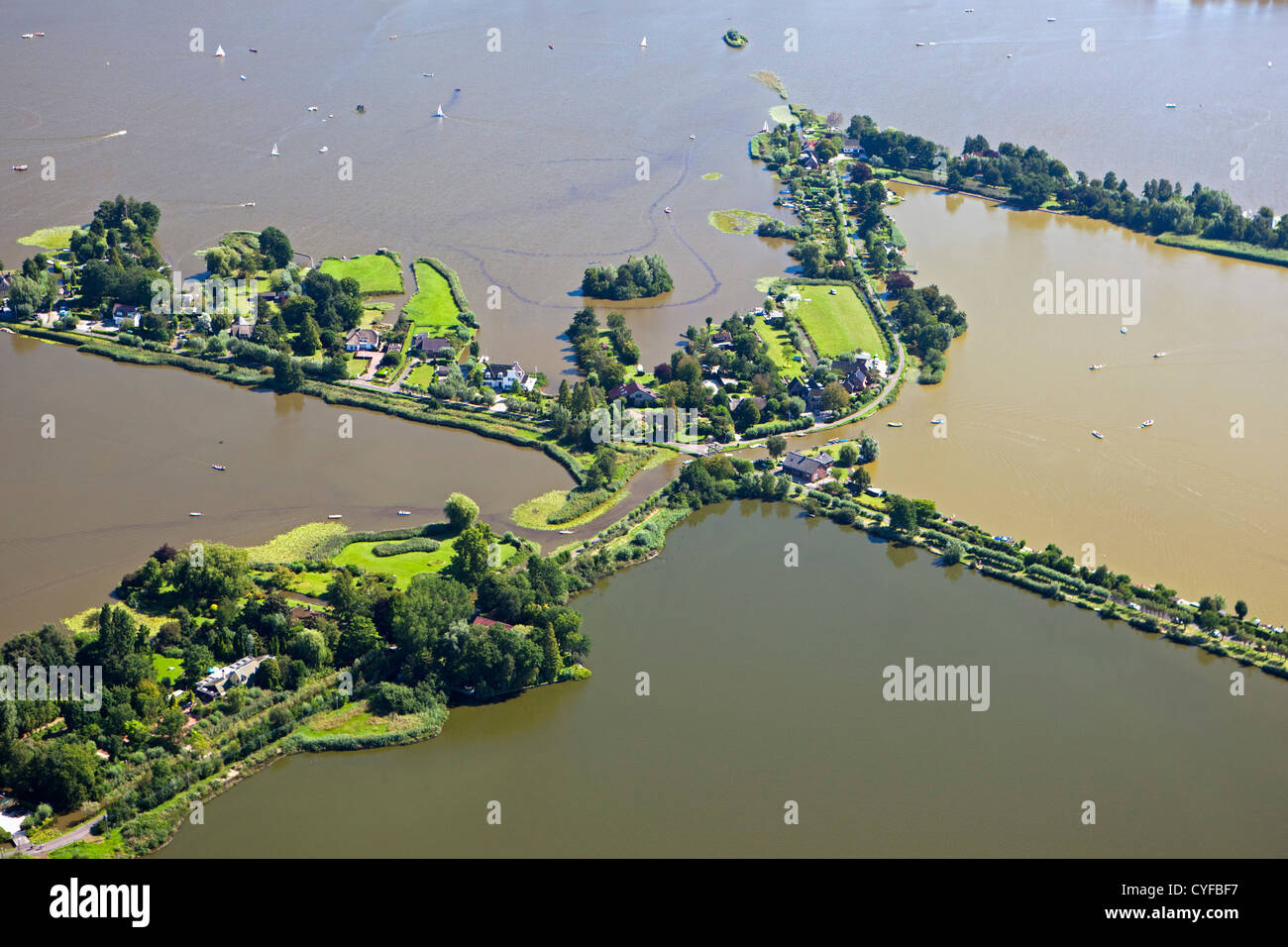 The Netherlands, Gouda, Lakes called Reeuwijkse Plassen. Aerial. Stock Photo
