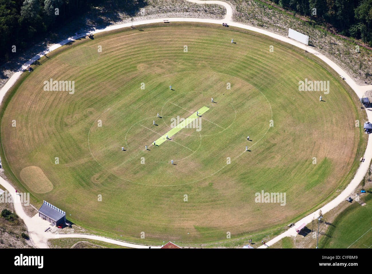 The Netherlands, Gouda, Field for cricket. Aerial. Stock Photo