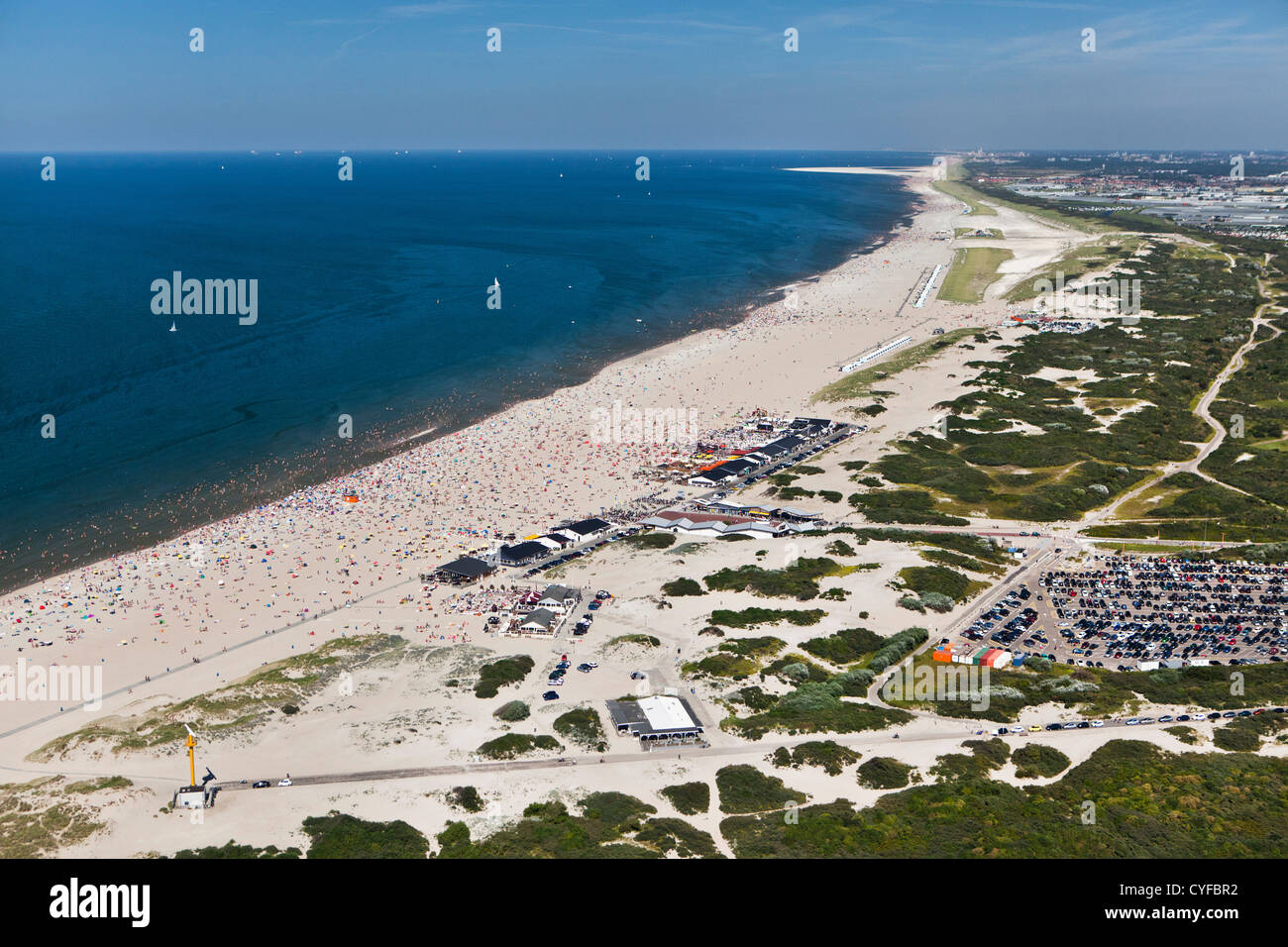 The Netherlands, Hoek van Holland. People sunbathing and swimming at beach  of North Sea. Aerial Stock Photo - Alamy