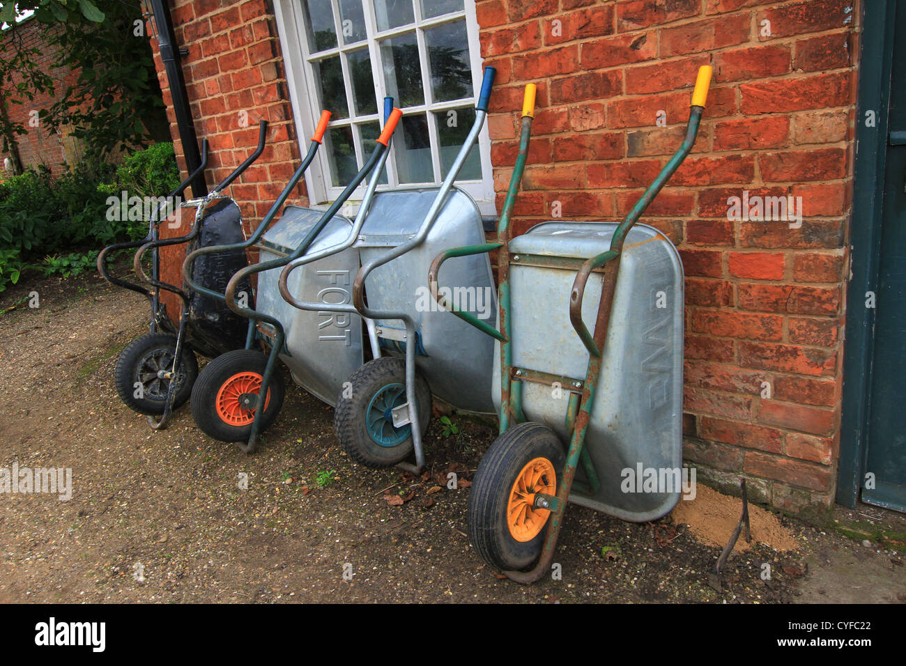 Rusty wheelbarrows, wheel, barrows, surface rust, repurposed, vintage