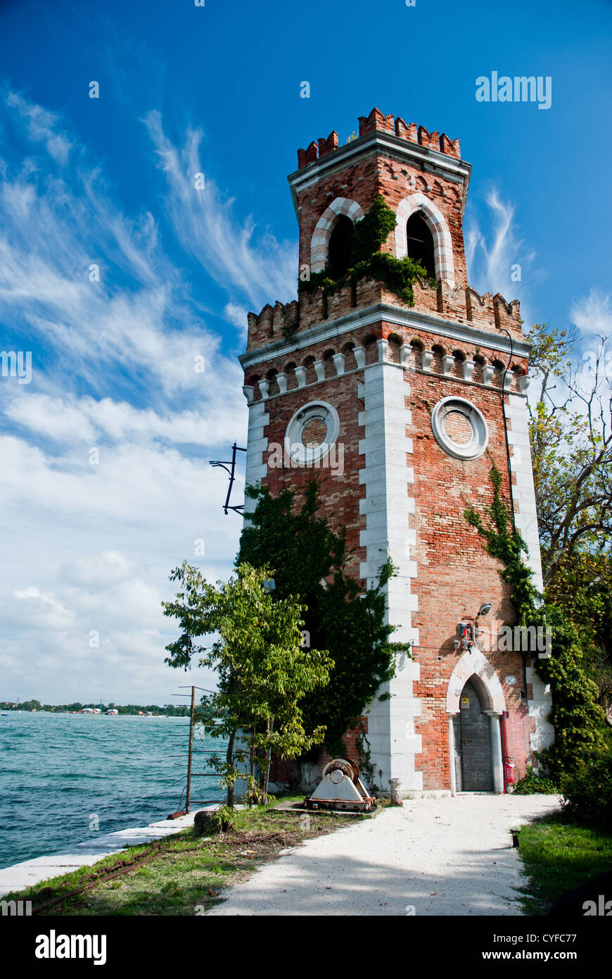 Old shipyard tower at Arsenale, Venice, italy Stock Photo