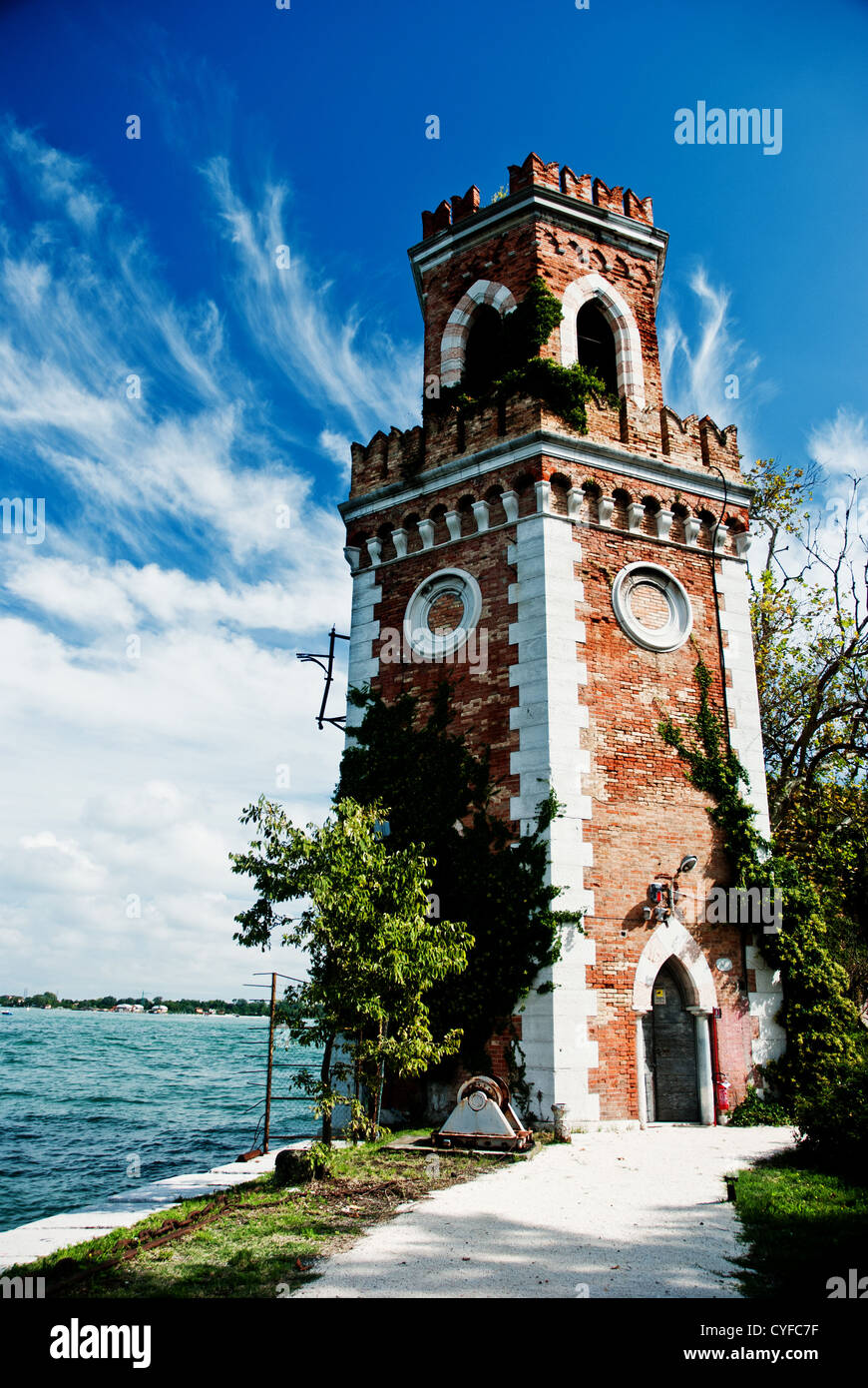 Old shipyard tower at Arsenale, Venice, italy Stock Photo
