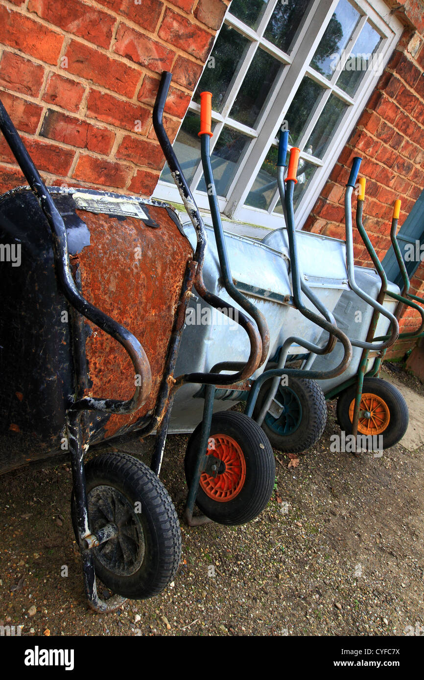 Rusty wheelbarrows, wheel, barrows, surface rust, repurposed, vintage