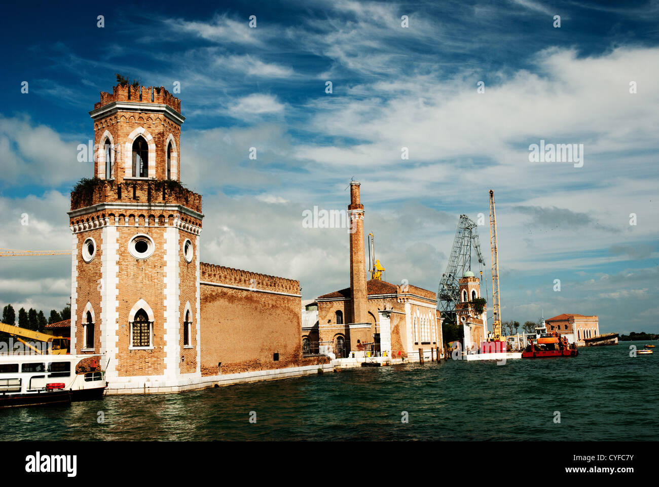 Old shipyard tower at Arsenale, Venice, italy Stock Photo