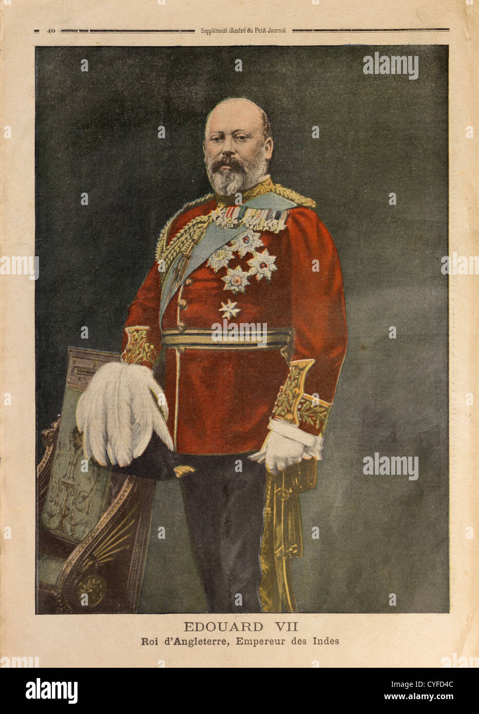 Portrait of King Edward VII at the time of his accession on back of French 'Le Petit Journal' supplement, February 1901 Stock Photo