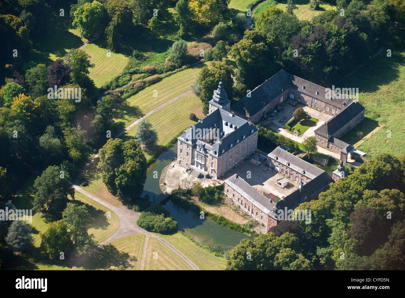 The Netherlands, Gulpen, castle Neubourg. Aerial. Stock Photo