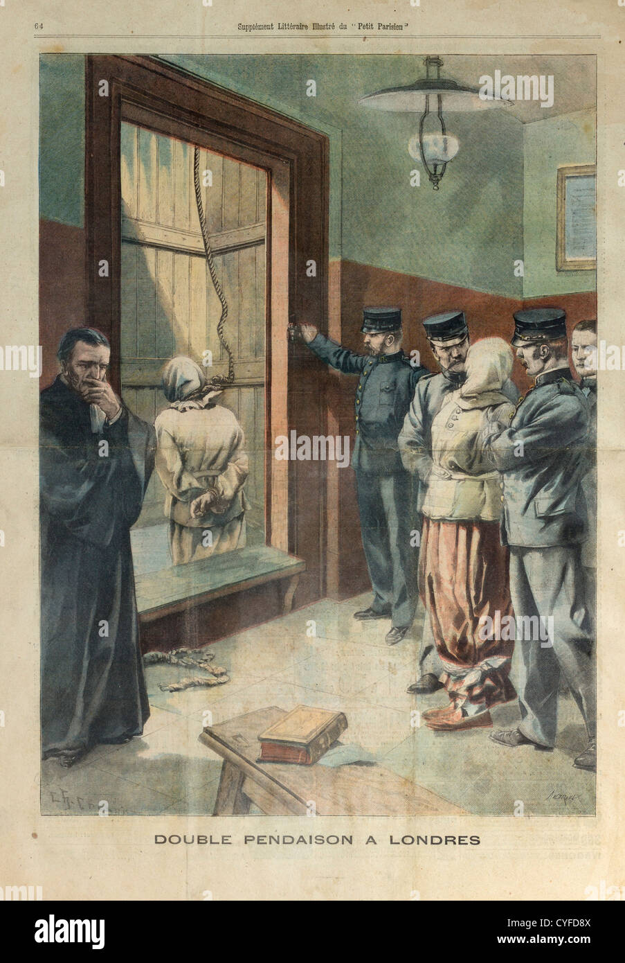 The 1903 hanging of the 'Finchley Baby Farmers' at Holloway Prison, 'Le Petit Parisien' supplement, dated 22nd February 1903 Stock Photo