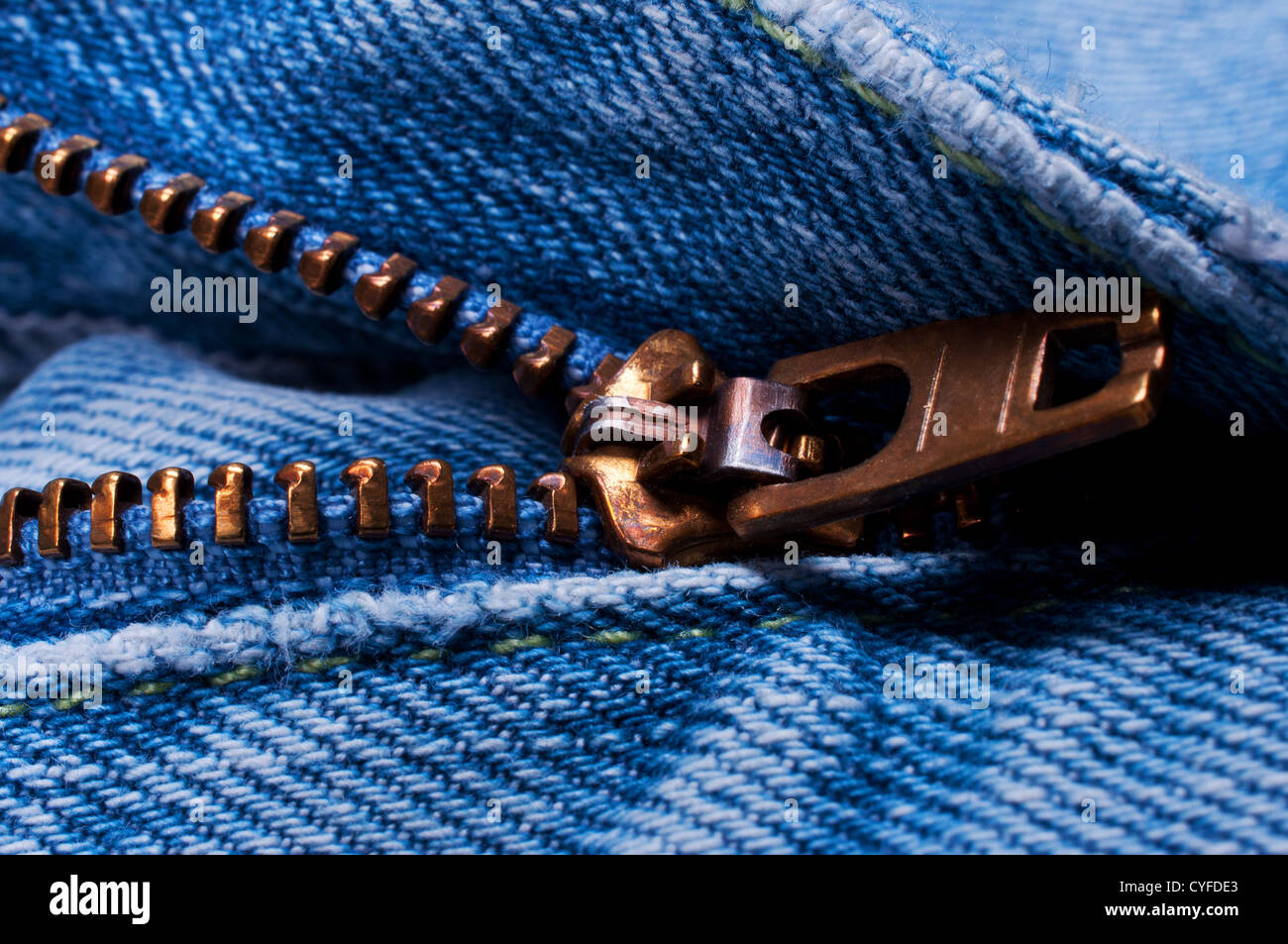 Close up of blue jeans zipper half open Stock Photo Alamy