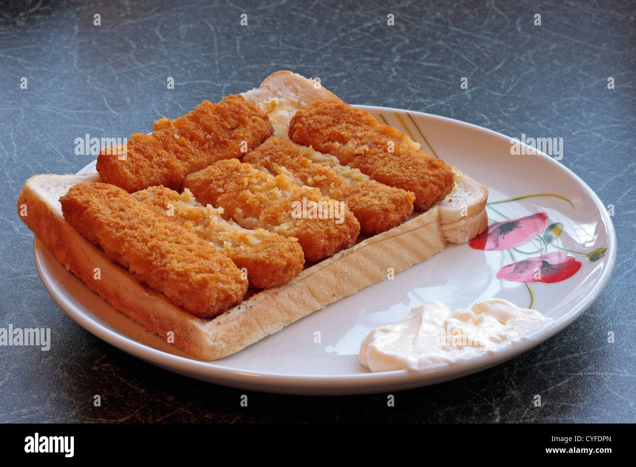 Fish Finger Butty with Mayonnaise Stock Photo