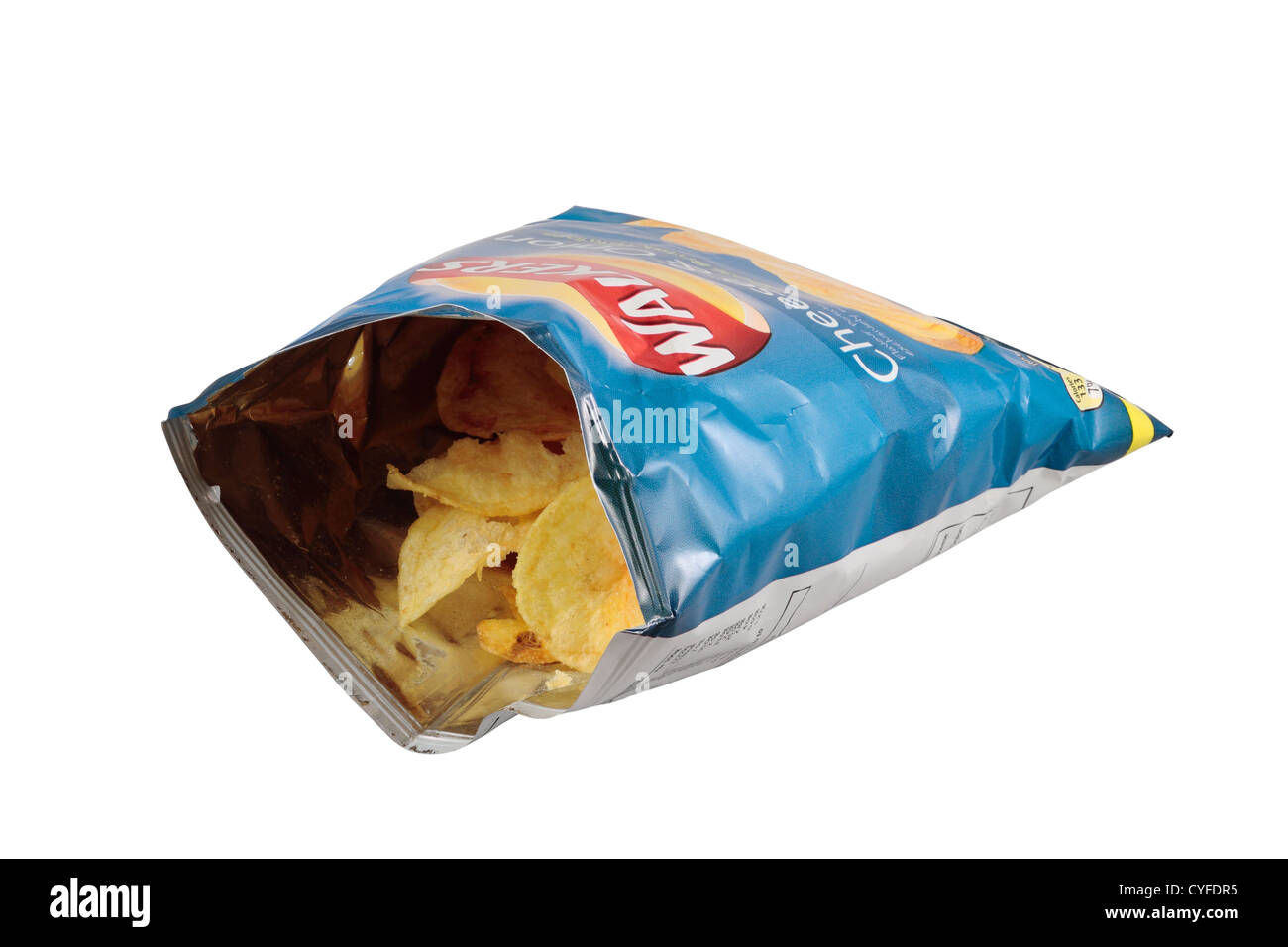 An open 25g bag of Walkers cheese and onion crisps Stock Photo