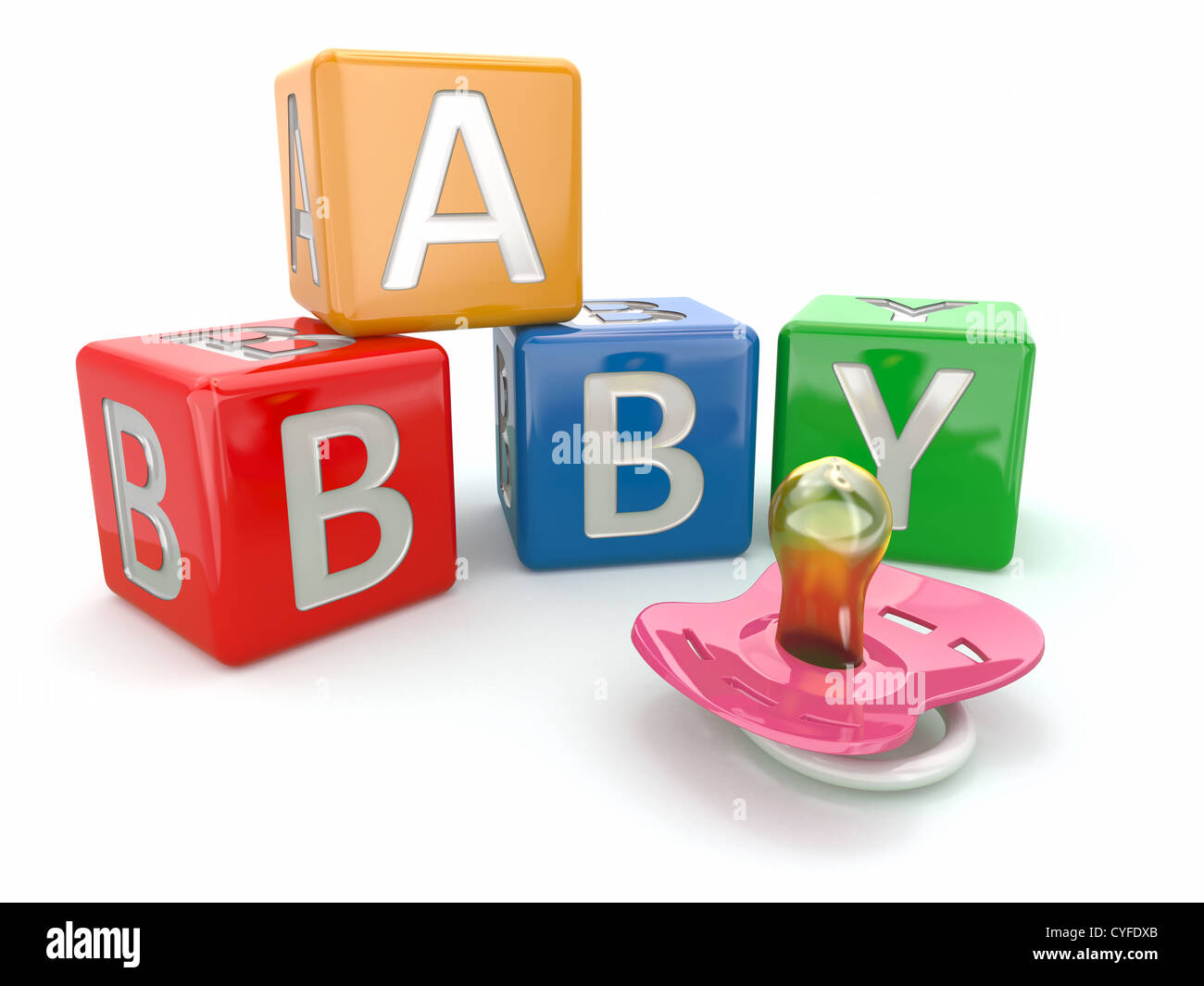 Baby from alphabetical blocks and dummy. 3d Stock Photo
