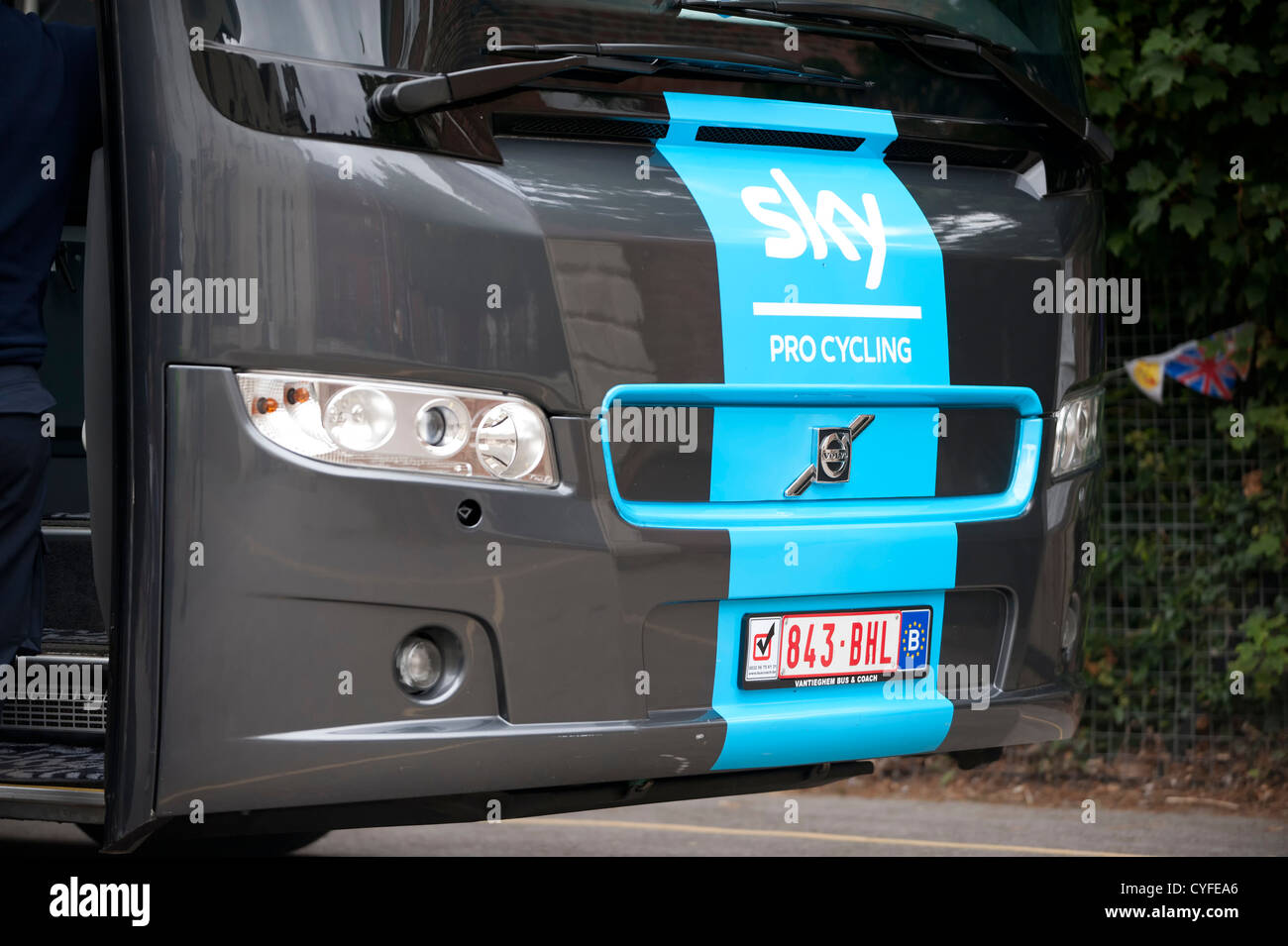 The front of the Sky Pro Cycling team bus Stock Photo