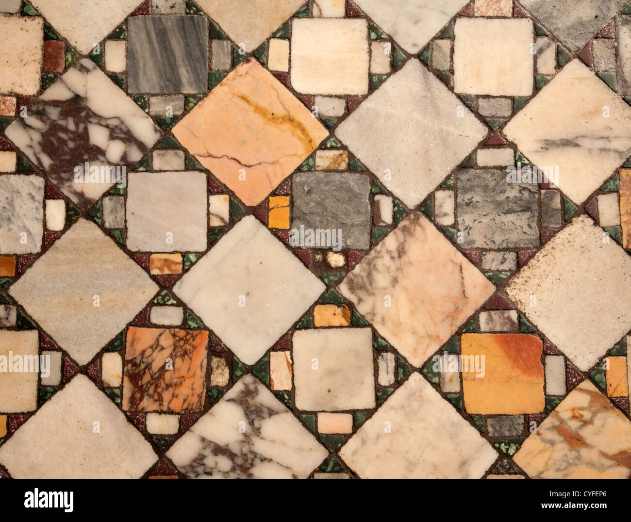 ROME - MARCH 21: Detail of old mosaic floor from church San Crisogono ...