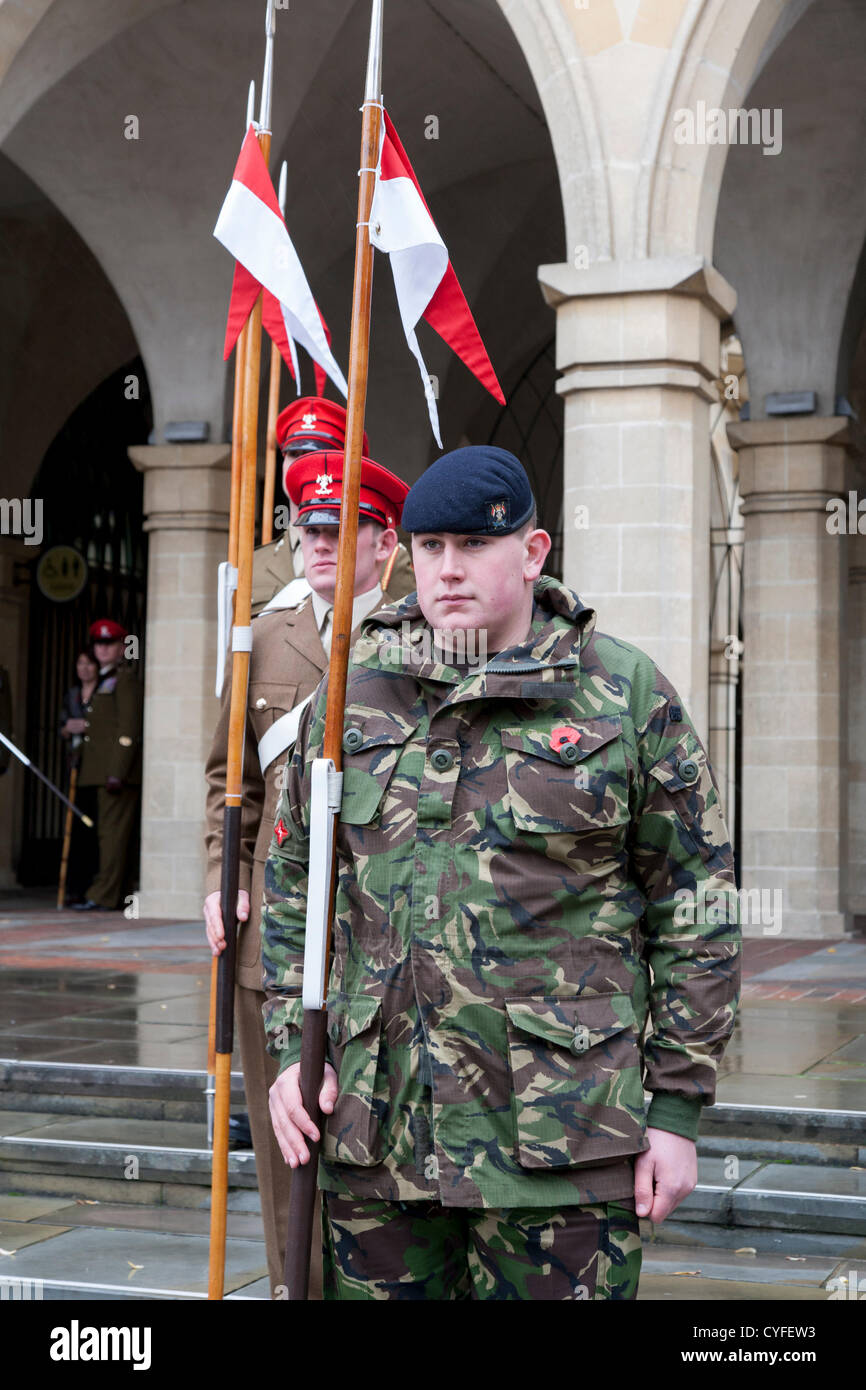 Saturday 3rd November 2012, Northampton, UK. The 9th/12th Royal Lancers Regiment, (a Cavalry Regiment) based at South Wigston, Leicestershire, are awarded the Freedom of the Borough in a ceremony at the Guildhall. Councillor Roger Conroy, the Mayor of Northampton officially recognised the Regiment’s links with the town. The ceremony held at 10.30am when the Regiment was presented with an official scroll by the Mayor.  Councillor David Mackintosh, Leader of Northampton Borough Council said: 'We have an opportunity to show how proud our town is of the Lancers, with many Lancers coming from North Stock Photo