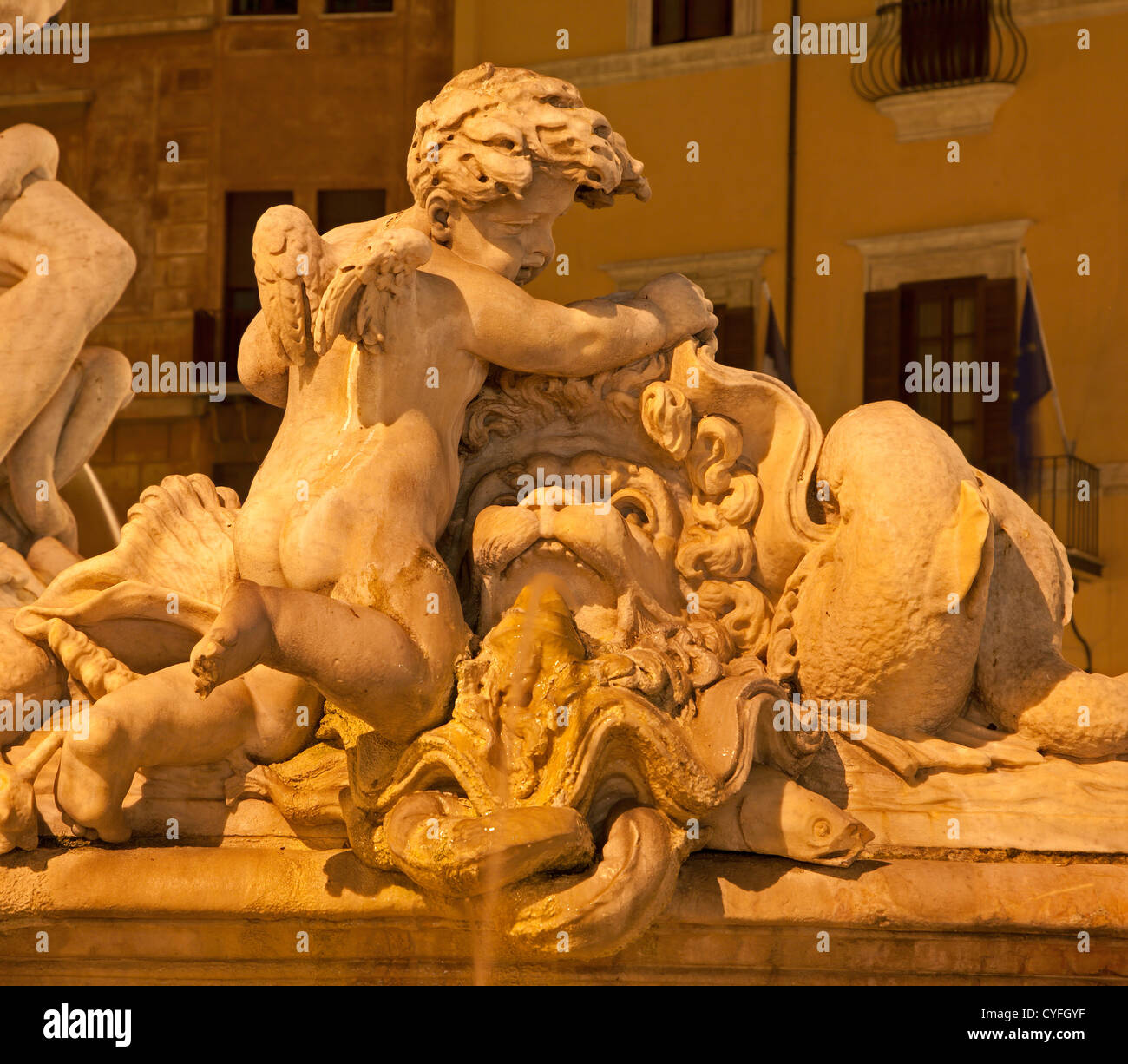 Rome - Nightly detail from Fountain of Neptune (1574) created by ...
