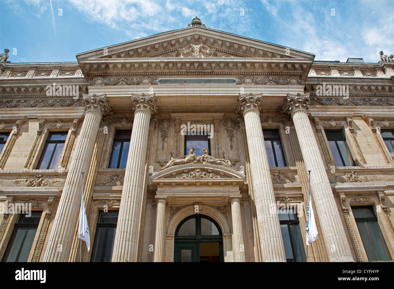 Brussels - East portal of The Stock Exchange building - Bourse Stock Photo