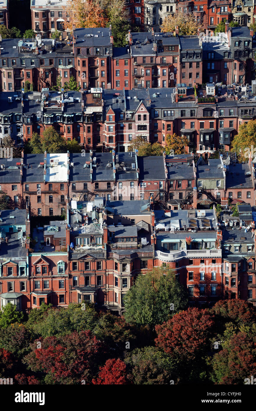 Aerial view of Boston terraced town houses, Boston, Massachusetts