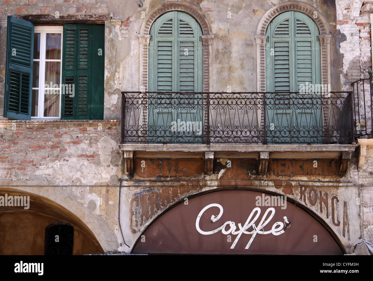 Old cafe on Piazza delle Erbe in Verona, Veneto, Italy Stock Photo