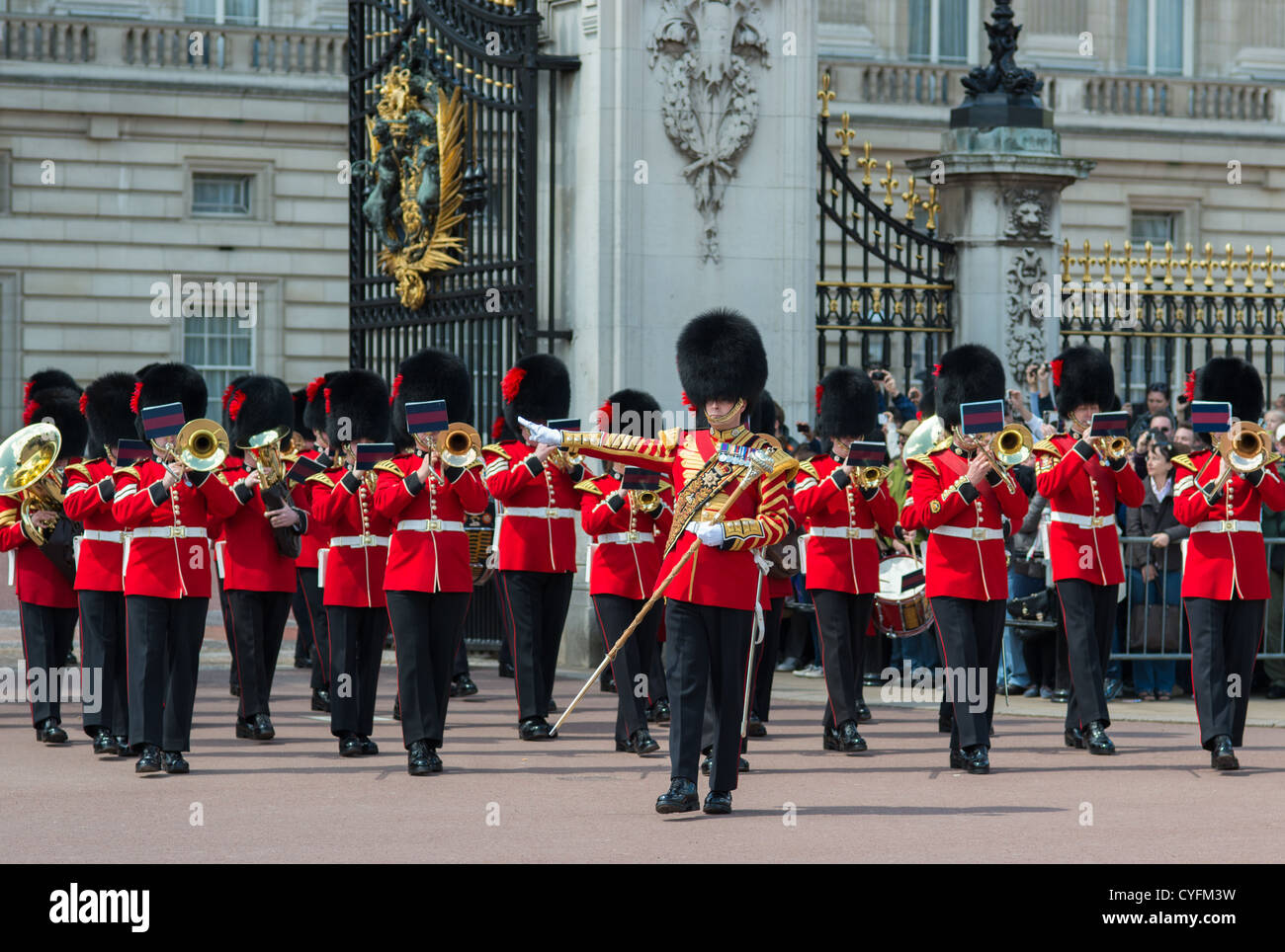 Coldstream guards band playing at changing of the guard at Buckingham palace. London. Stock Photo