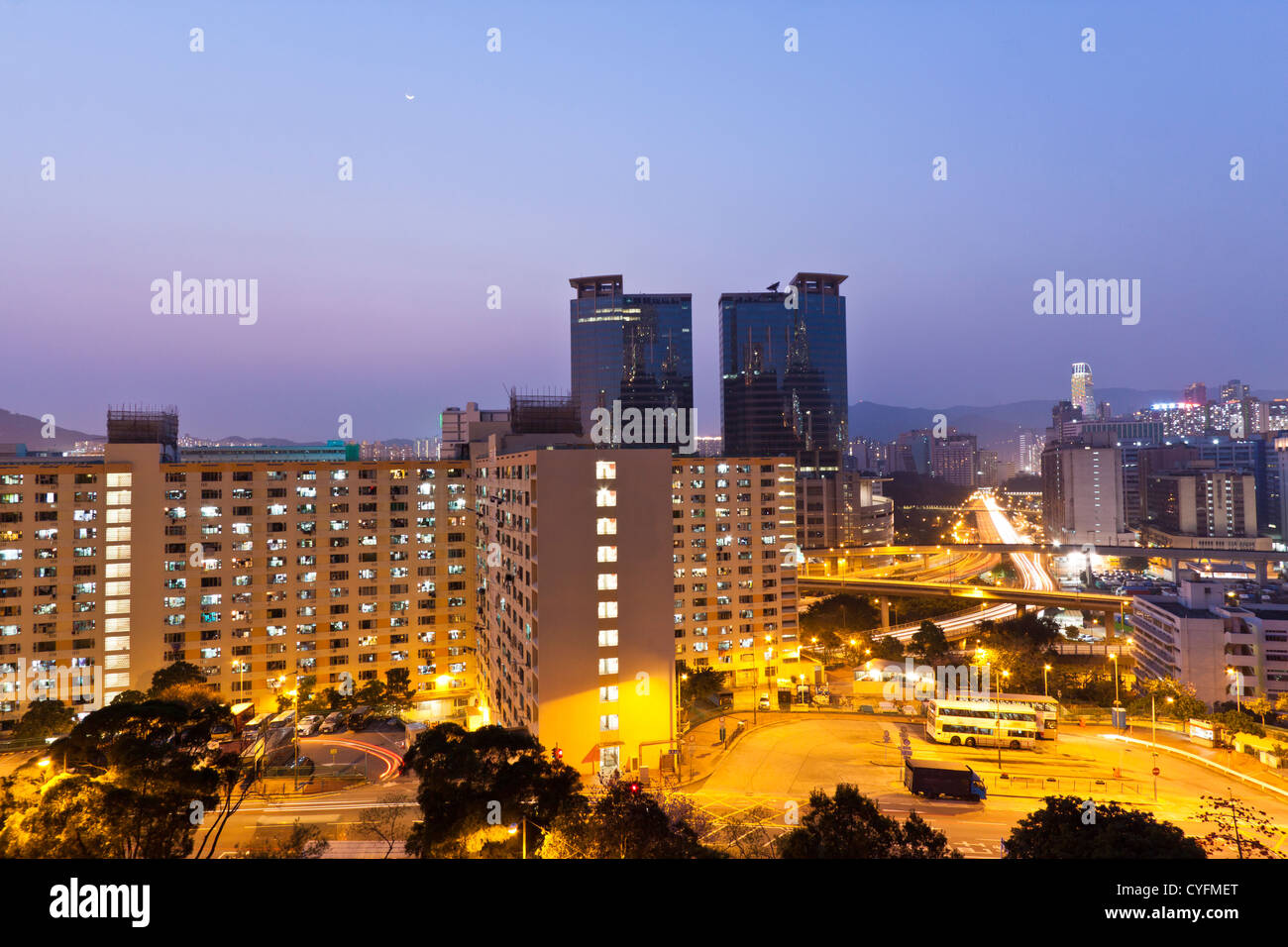 Sunset in Hong Kong downtown Stock Photo - Alamy