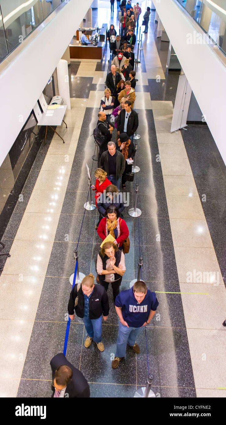 ARLINGTON, VIRGINIA, USA - People wait in long line on November 2, 2012 for absentee voting in 2012 Presidential election. Stock Photo
