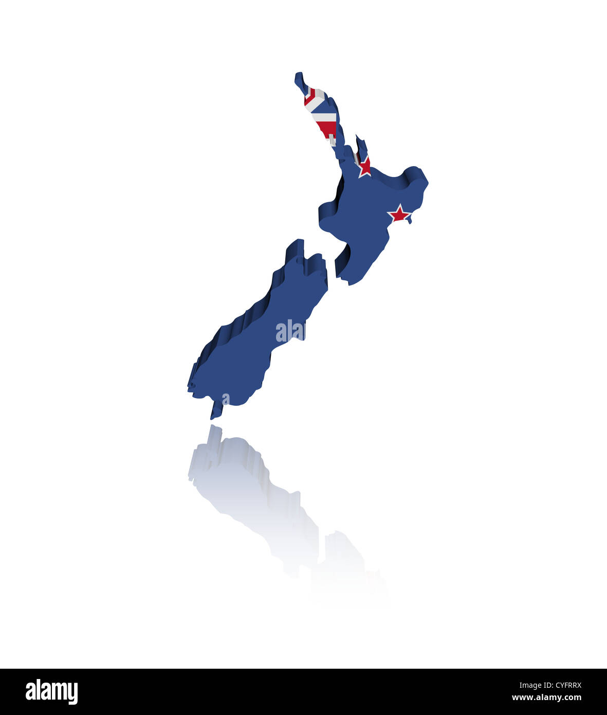 New Zealand map flag with reflection illustration Stock Photo