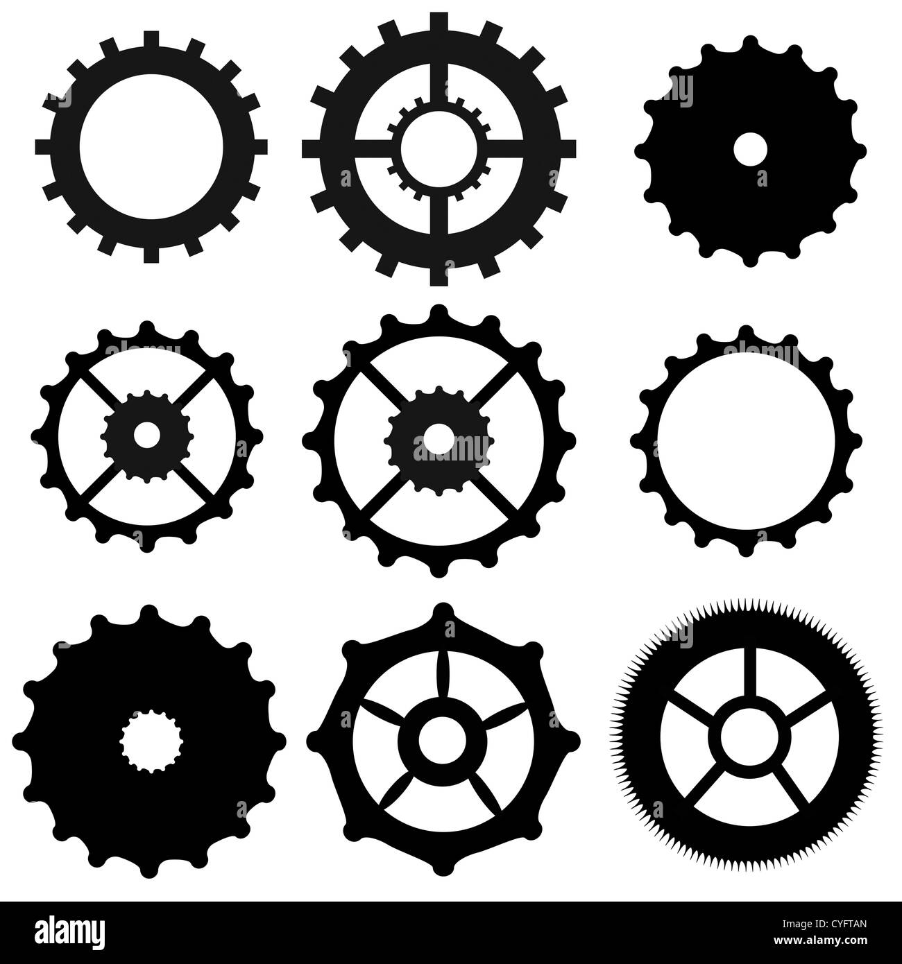 Set of gear wheels collection on white background, vector illustration Stock Photo