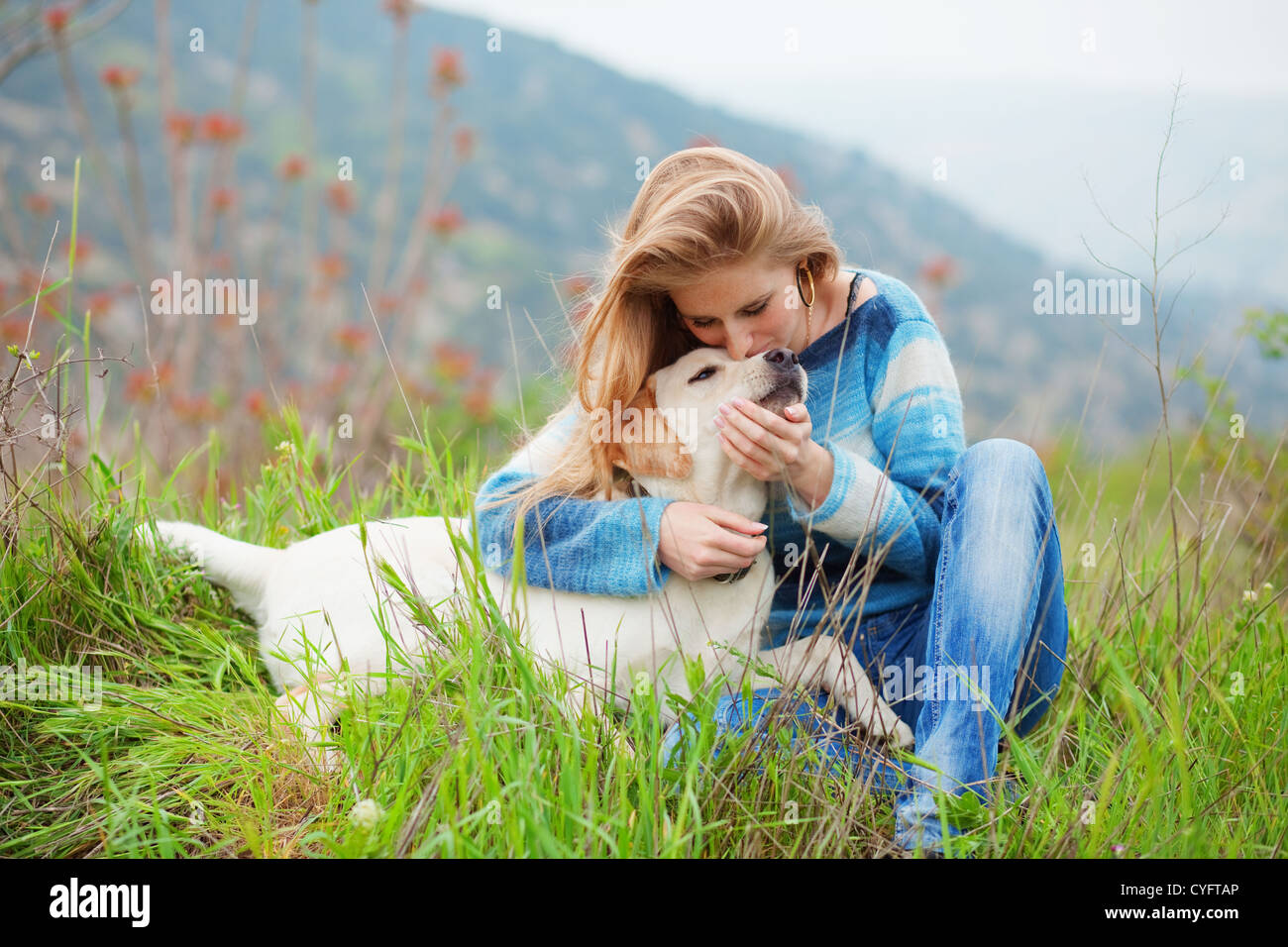 Girl with her dog Stock Photo