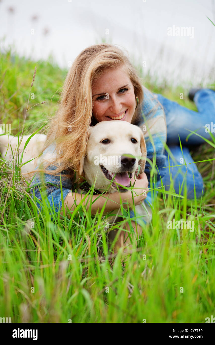Girl with her dog Stock Photo