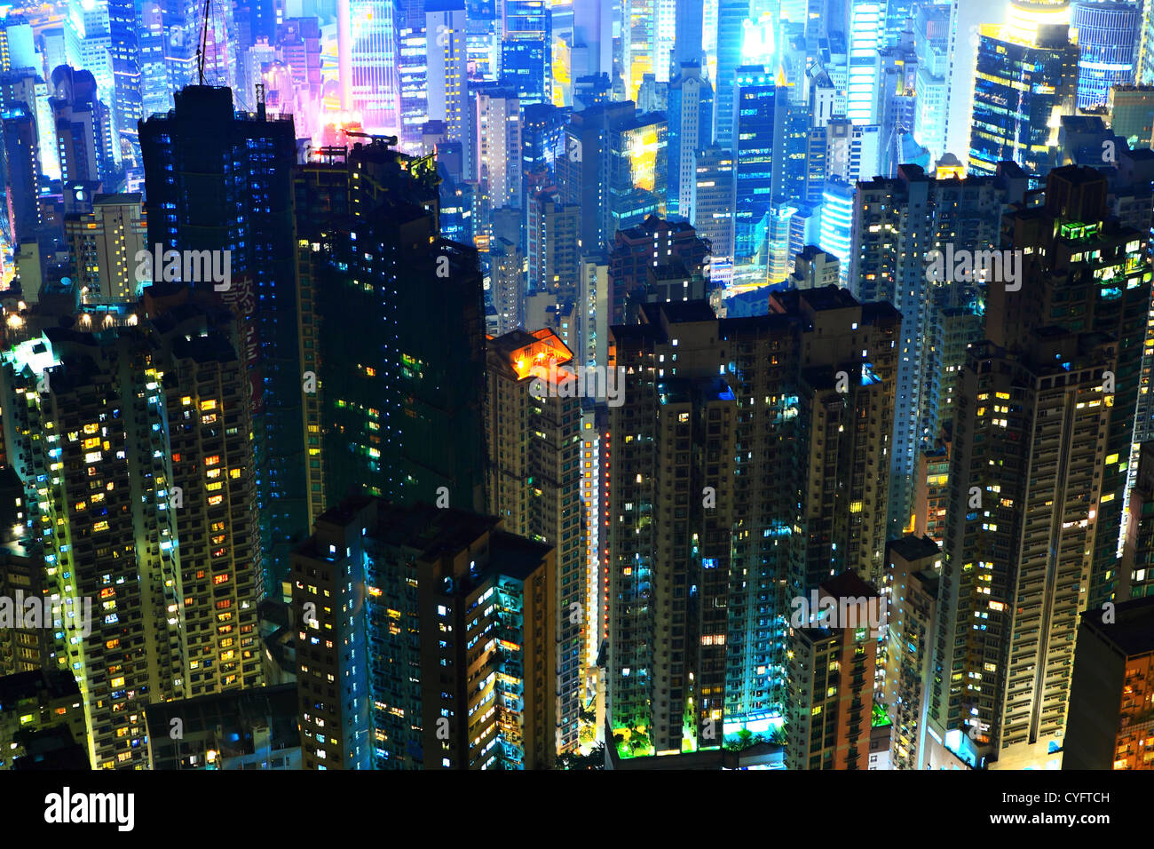 Hong Kong with crowded buildings at night Stock Photo - Alamy