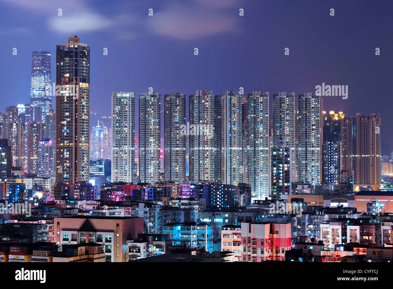 Hong Kong with crowded buildings at night Stock Photo - Alamy