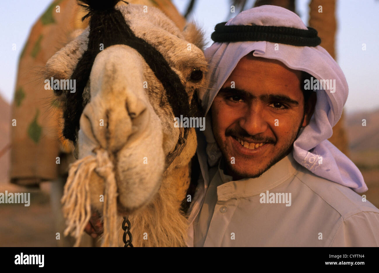 Egypt, Dahab, Red Sea, Sinai, Bedouin with his camel Stock Photo