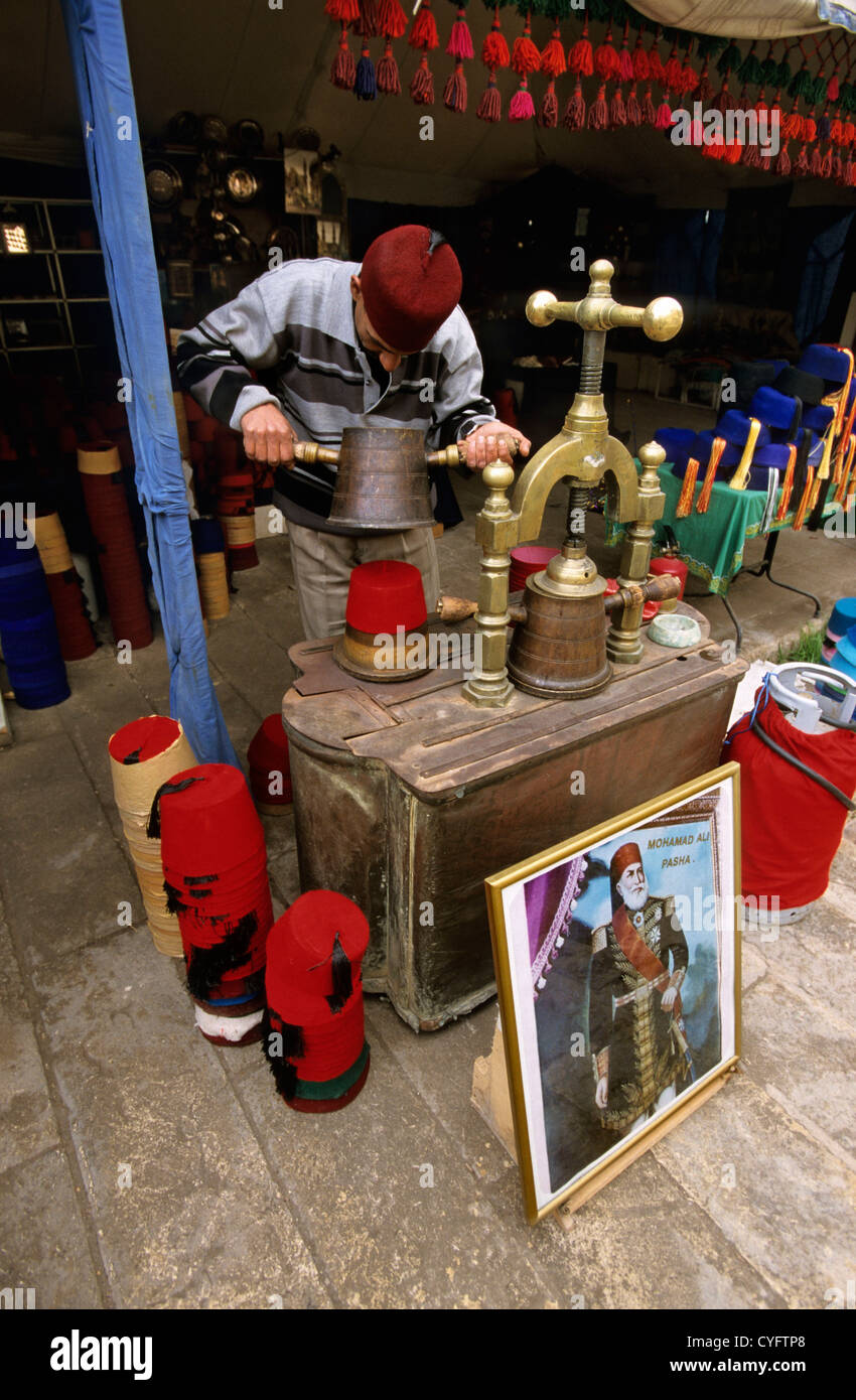 Egypt, Cairo, making traditional 'Turkish' hats near Mohammed Ali mosque. Stock Photo