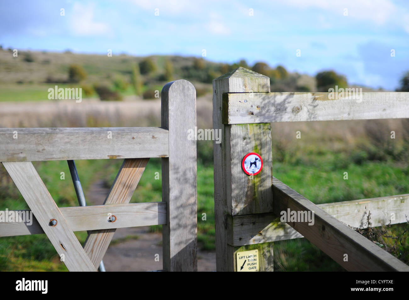 A gate to open countryside in Luton, Bedfordshire, England. Stock Photo