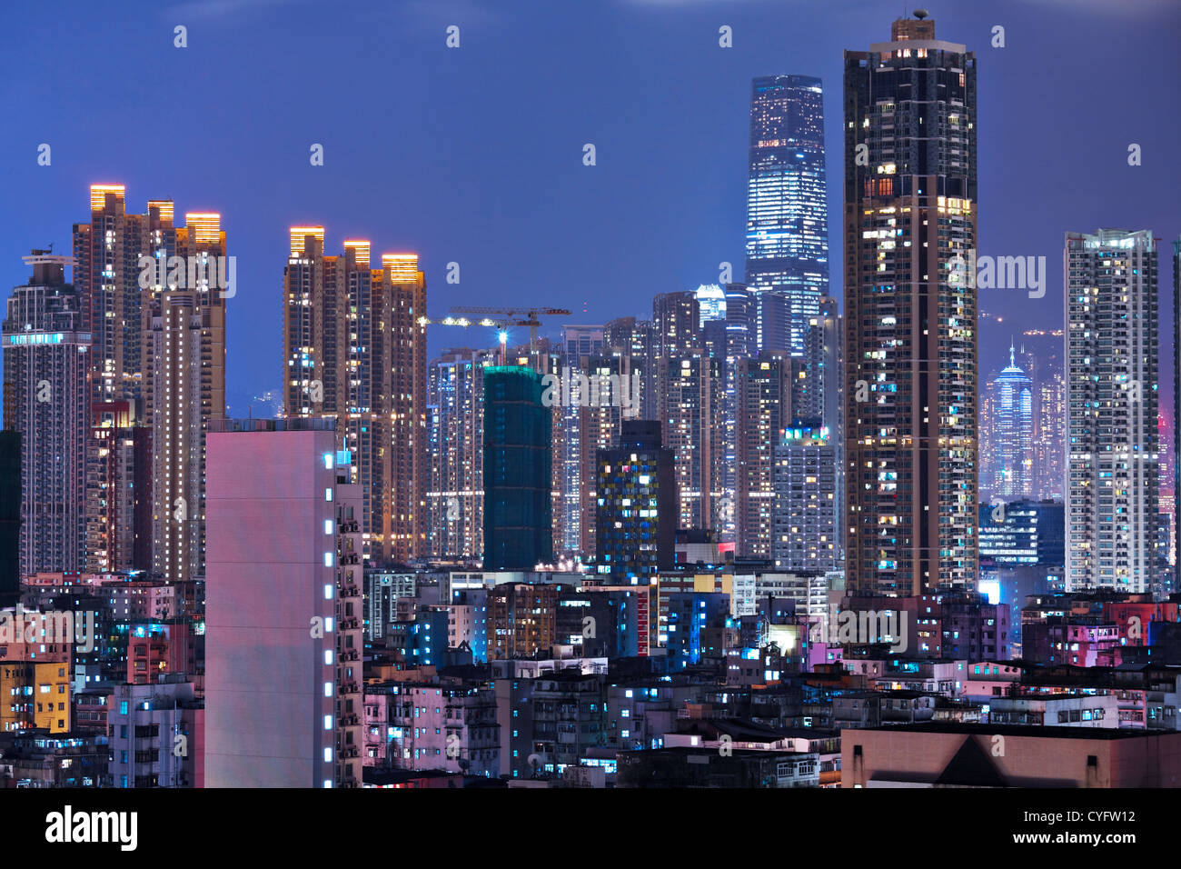 Hong Kong with crowded buildings at night Stock Photo - Alamy