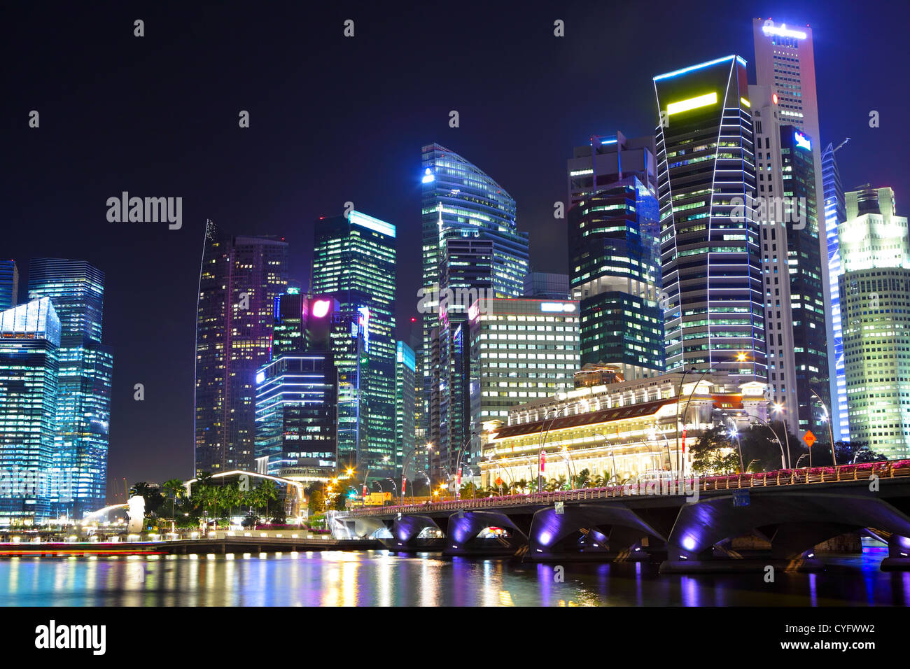 cityscape of Singapore at night Stock Photo - Alamy