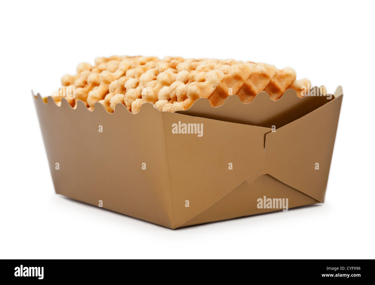 Box of crispy waffles isolated over white background Stock Photo