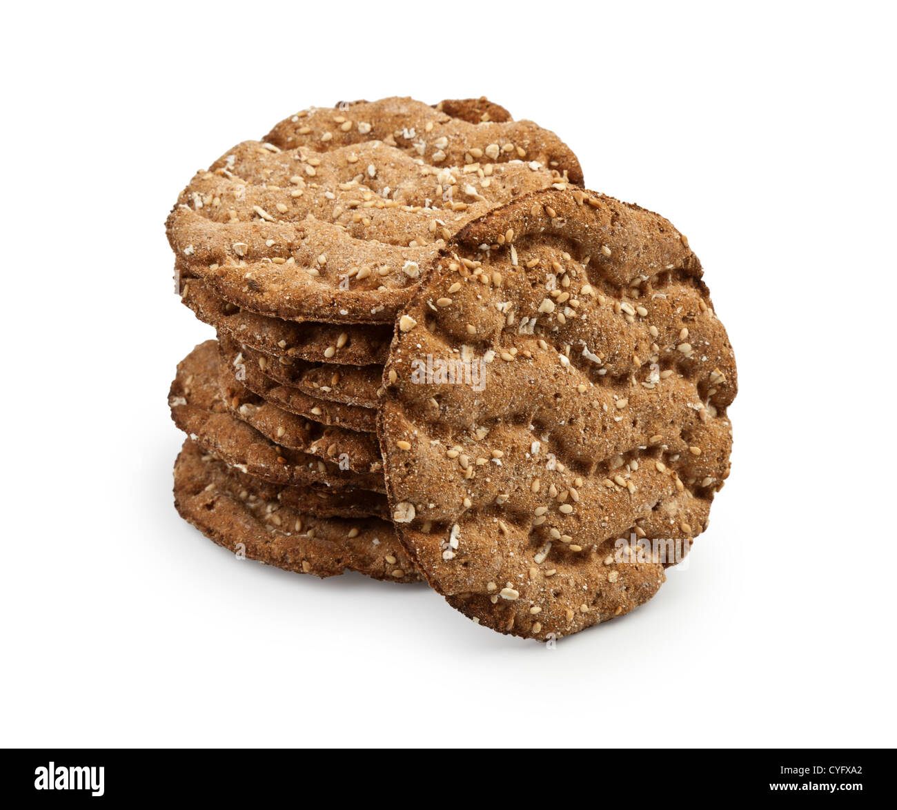 Stack of healthy crispbreads with sesame seeds Stock Photo