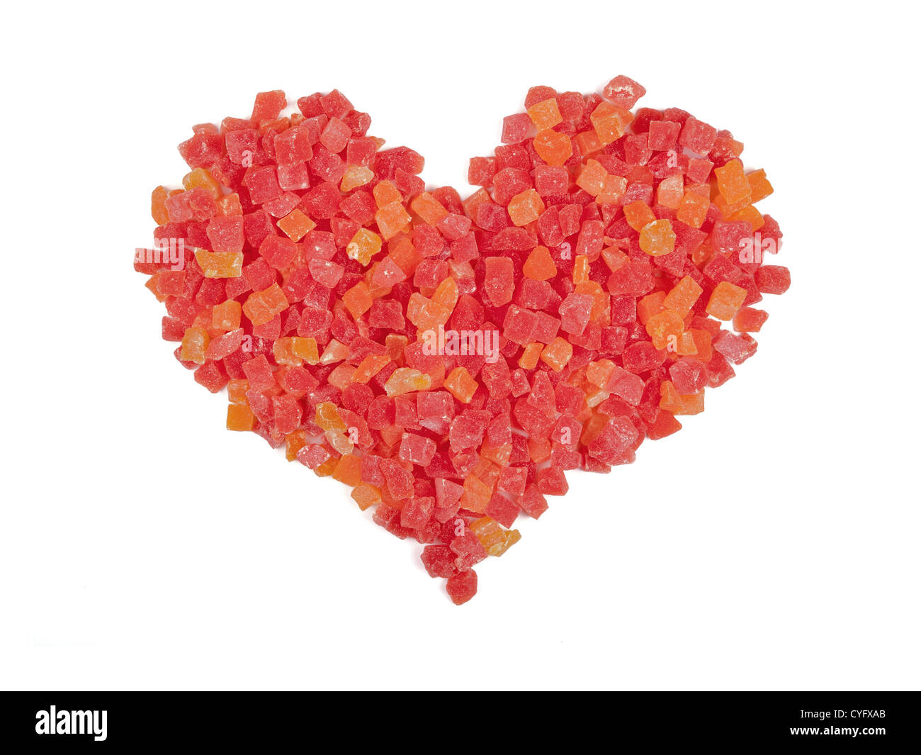 Red heart, composed of sweet candied fruit Stock Photo