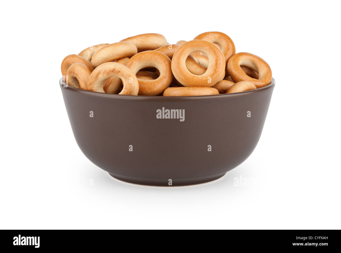 Brown bowl full of tiny delicious bagels Stock Photo