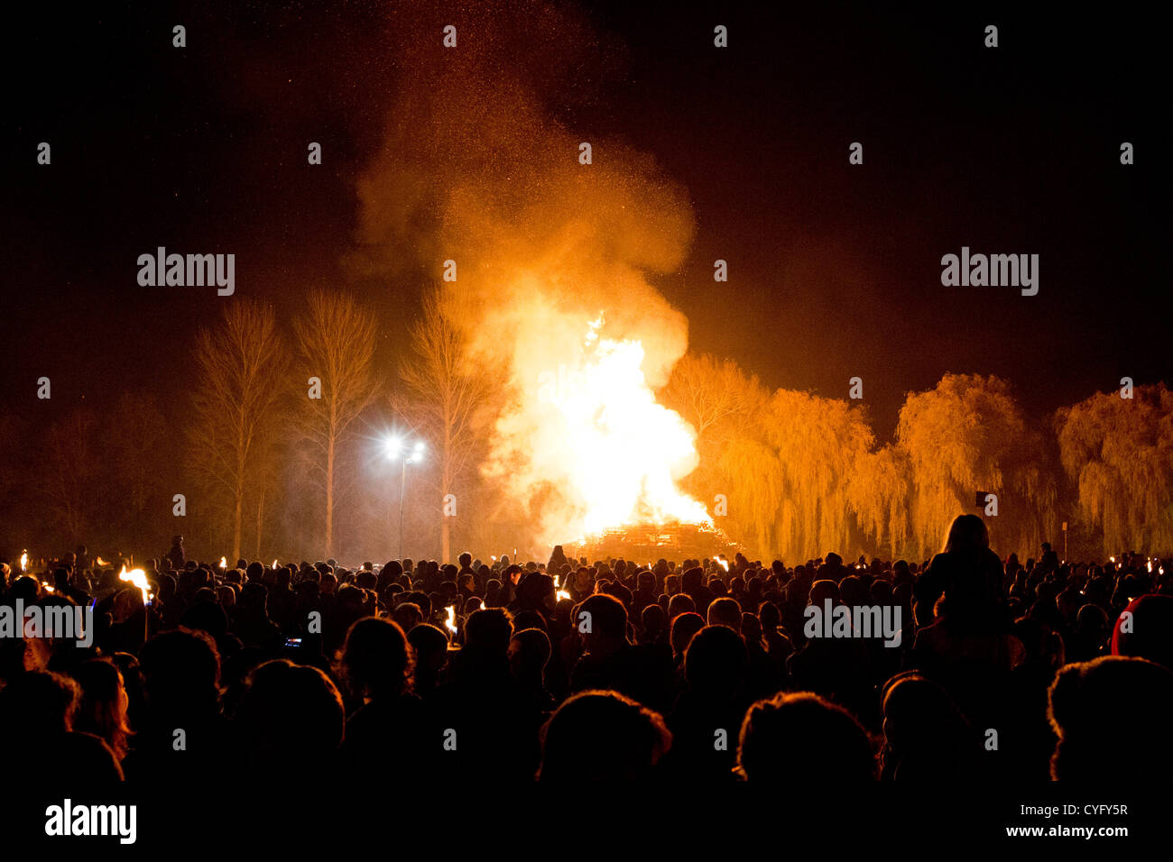 Winchester, UK. 3rd November, 2012. Many residents of Hampshire a large bonfire be set alight before the annual Winchester Bonfire and Fireworks. Stock Photo