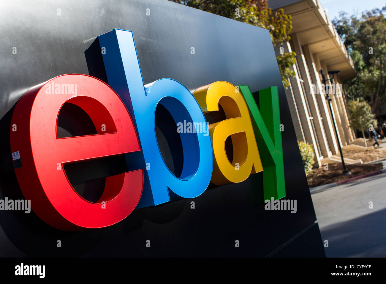 The headquarters of eBay, with a new logo.  Stock Photo