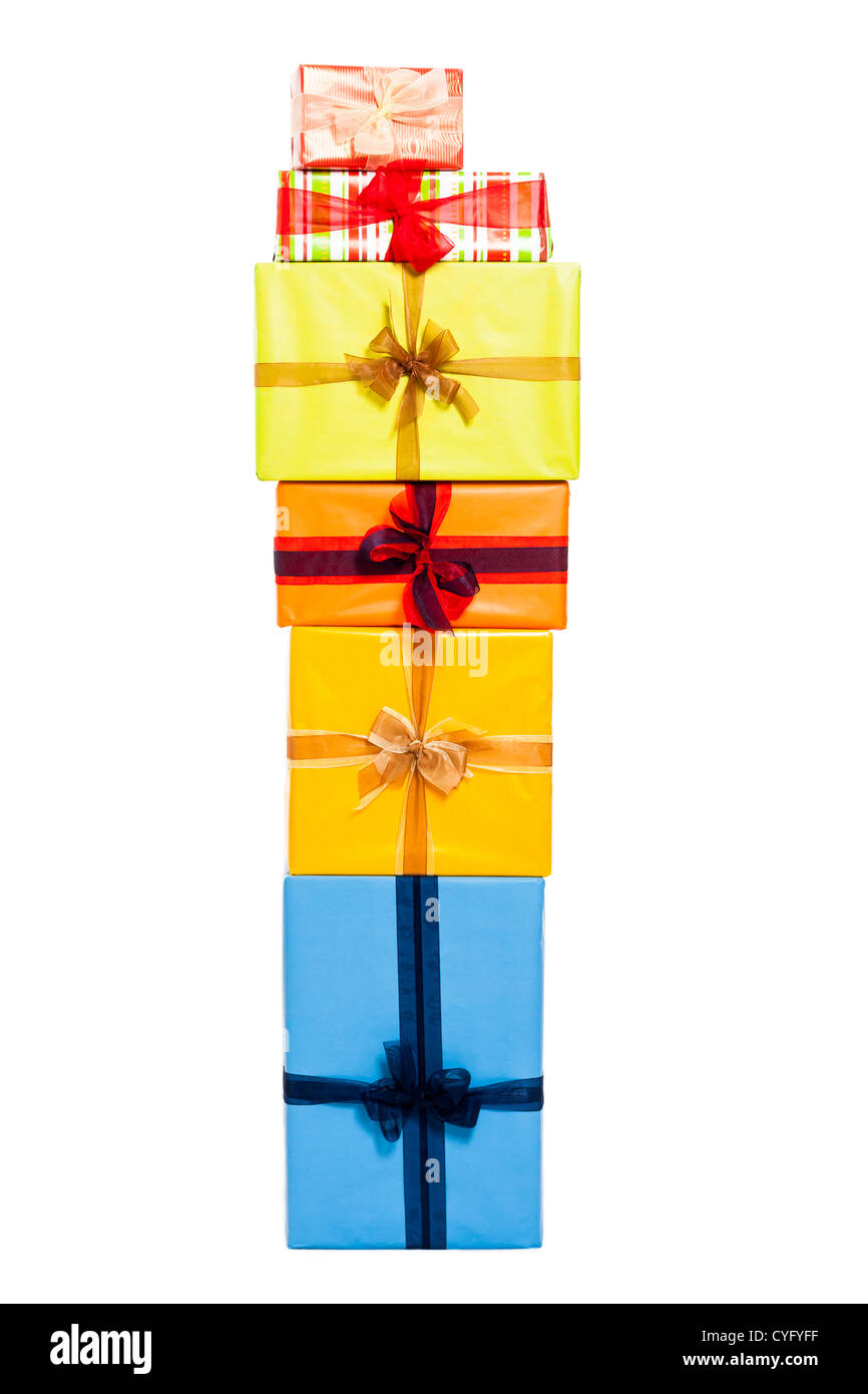 Color Presents Bag Stack Colorful gift boxes stack, isolated on white background Stock Photo - Alamy