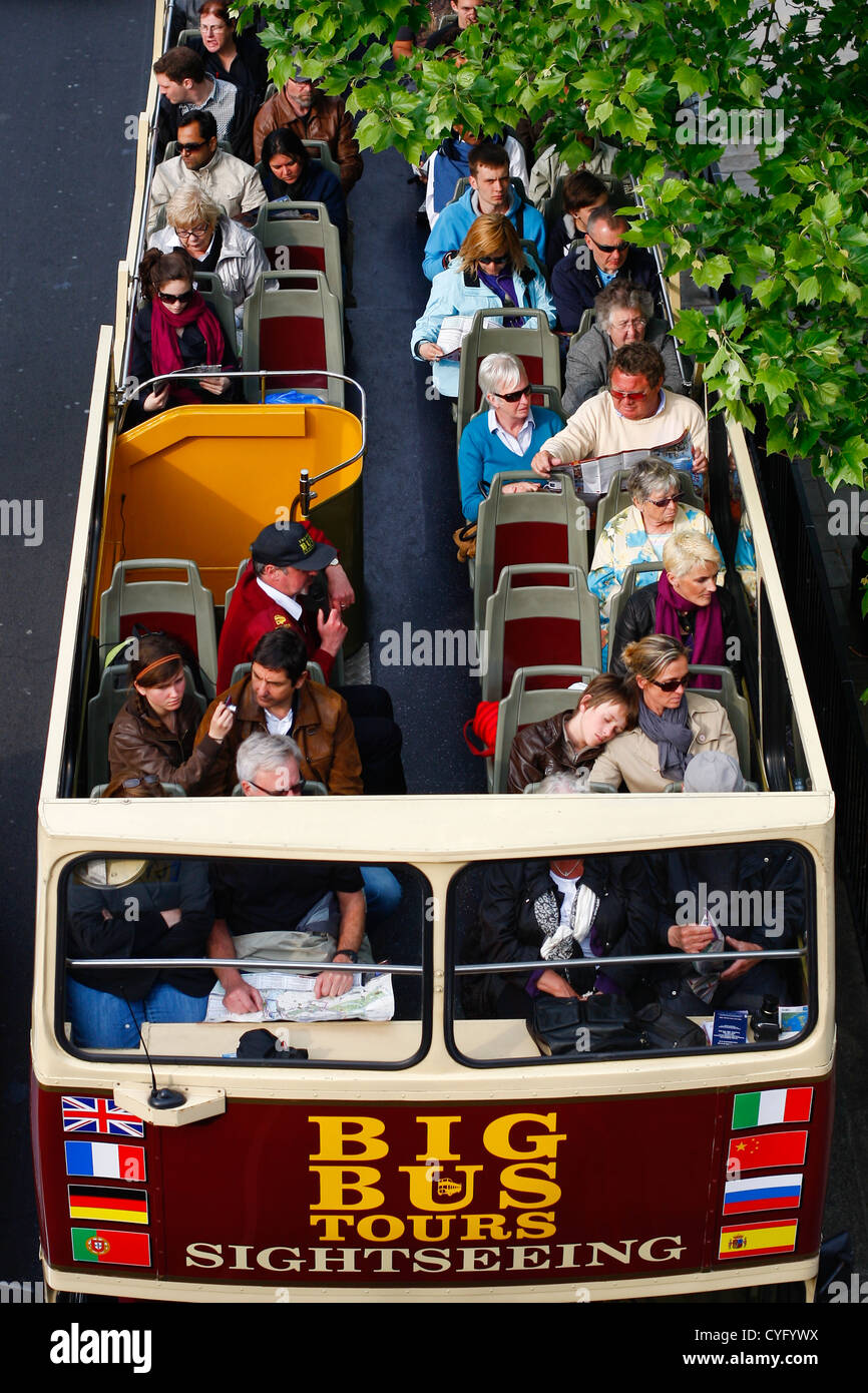 Open Bus tour in London, top view. Stock Photo