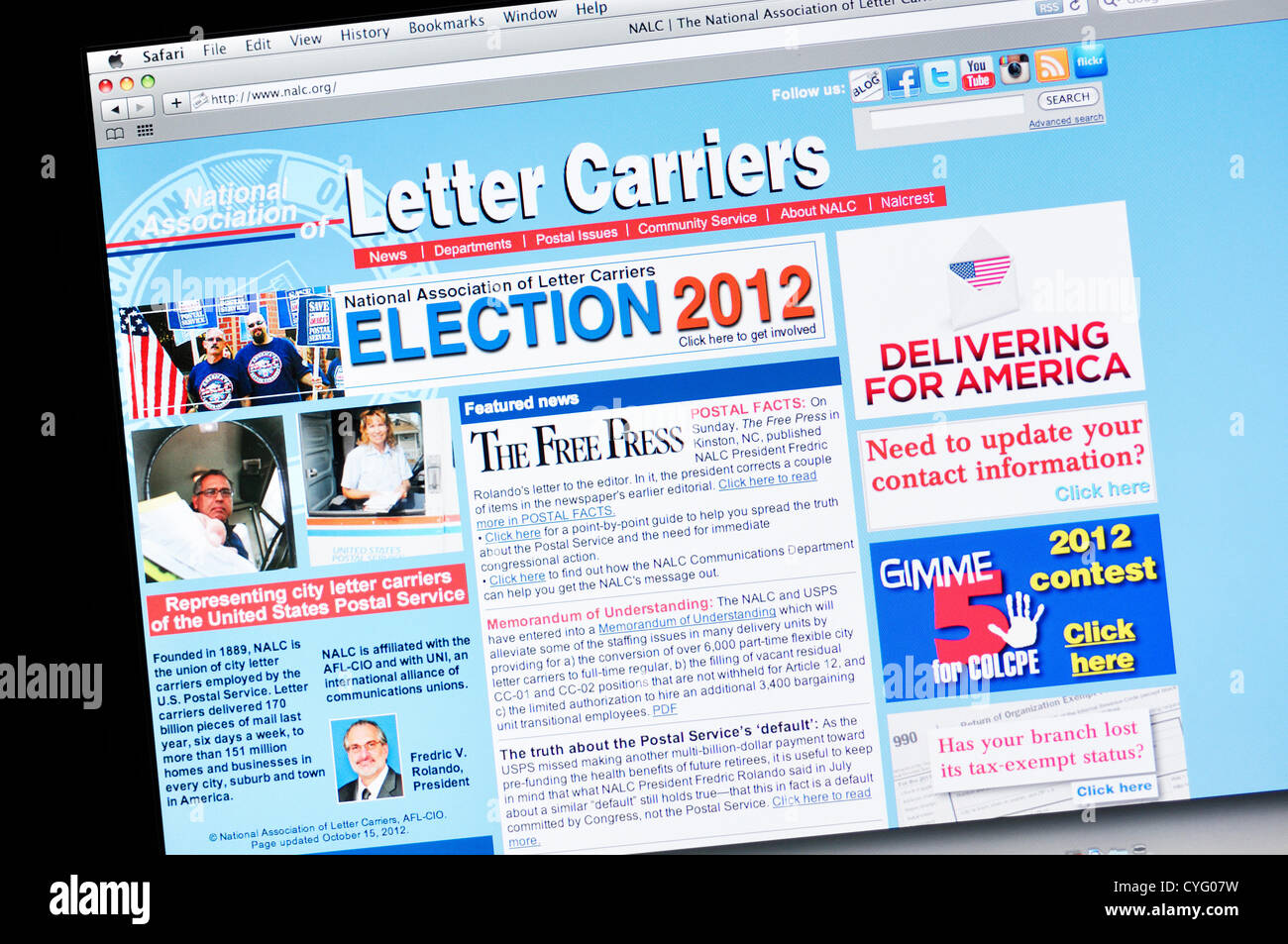 USA. 4th November, 2012. National Association of Letter Carriers - election 2012 Stock Photo