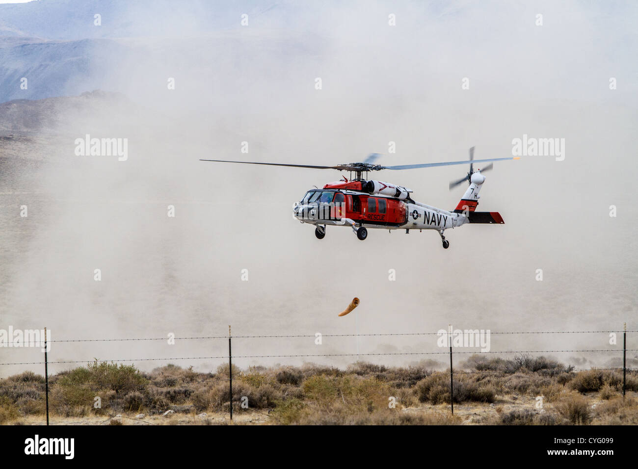 A Navy Seahawk Helicopter from Naval Air Station Fallon hovering during