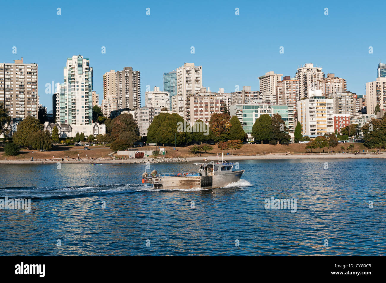 Scenic view of Vancouver's West End district from Vanier Park. Stock Photo
