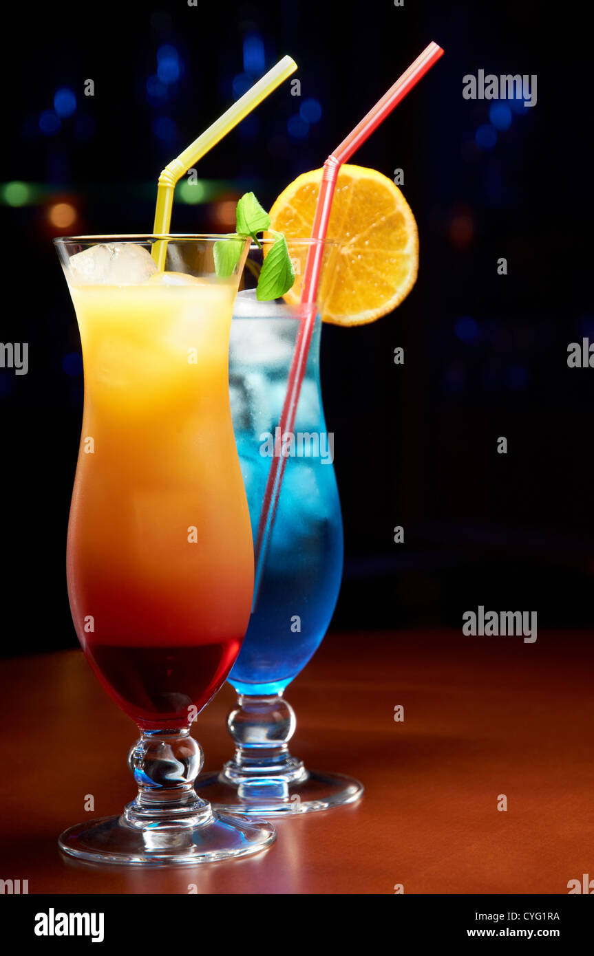 Two exotic cocktails in club Stock Photo